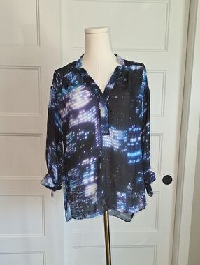 Milly Nightscape V-Neck Printed Blouse - Blue & Black